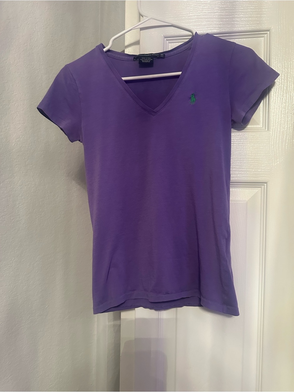 Ralph Lauren Purple V-Neck Short Sleeve Polo Tee with Green Pony